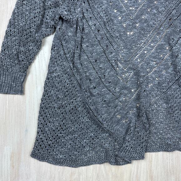 Torrid Gray Pointelle Cardigan Curved Hem Open Front Cardigan Sweater Plus 3X - Picture 8 of 14